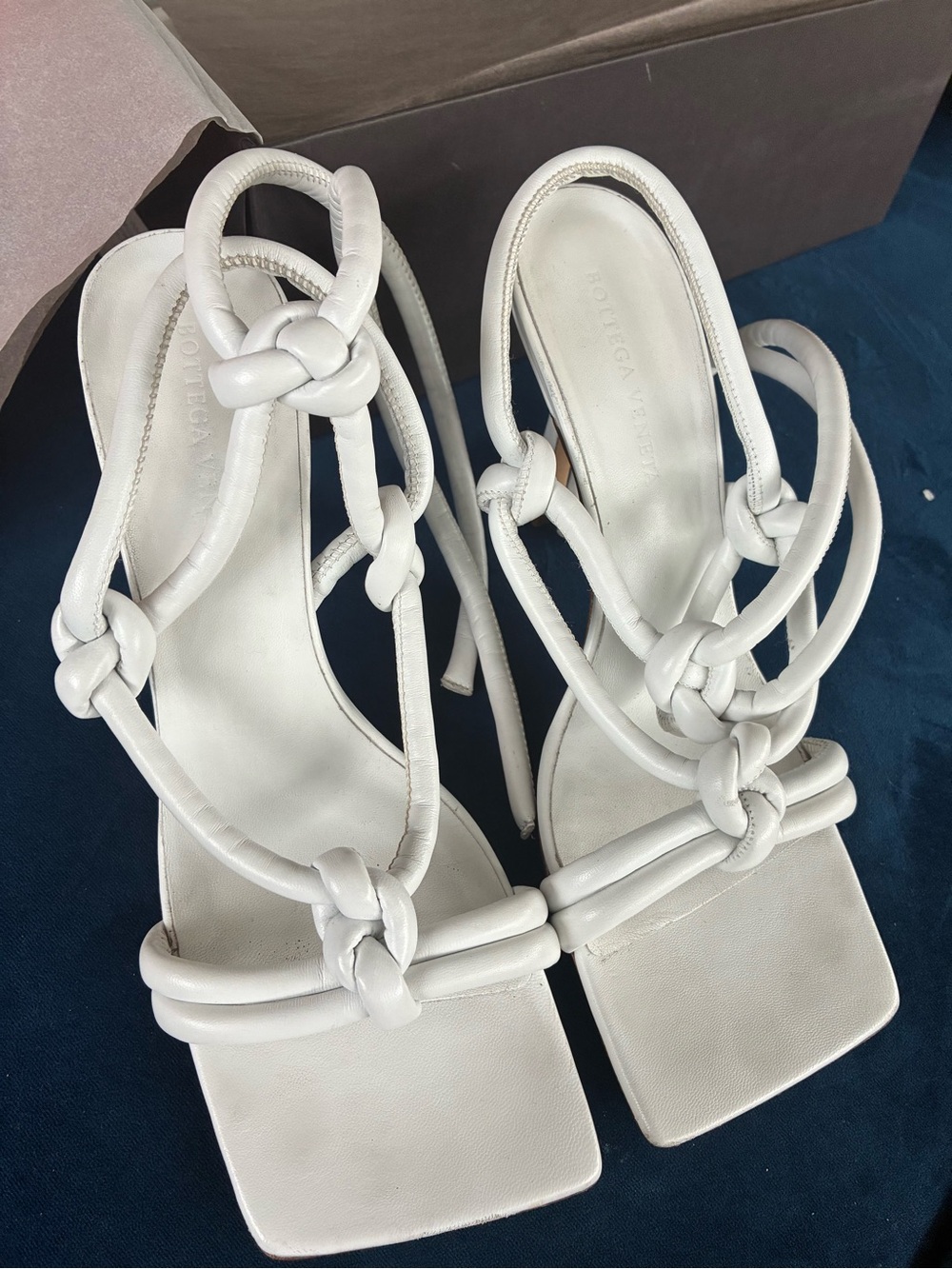 Bottega Veneta White Knotted Leather Slingback Heels